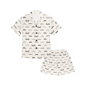 Mustache Beard Pattern Print Design 05 Kids' Boys' Girls' V-Neck Short Pajama Set