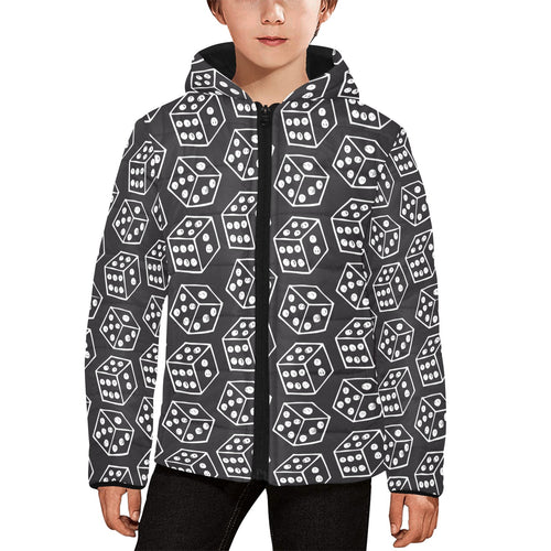 Dice Pattern Print Design 01 Kids' Boys' Girls' Padded Hooded Jacket