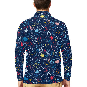 Music Notes Pattern Print Design 03 Men's Long Sleeve Polo Shirt