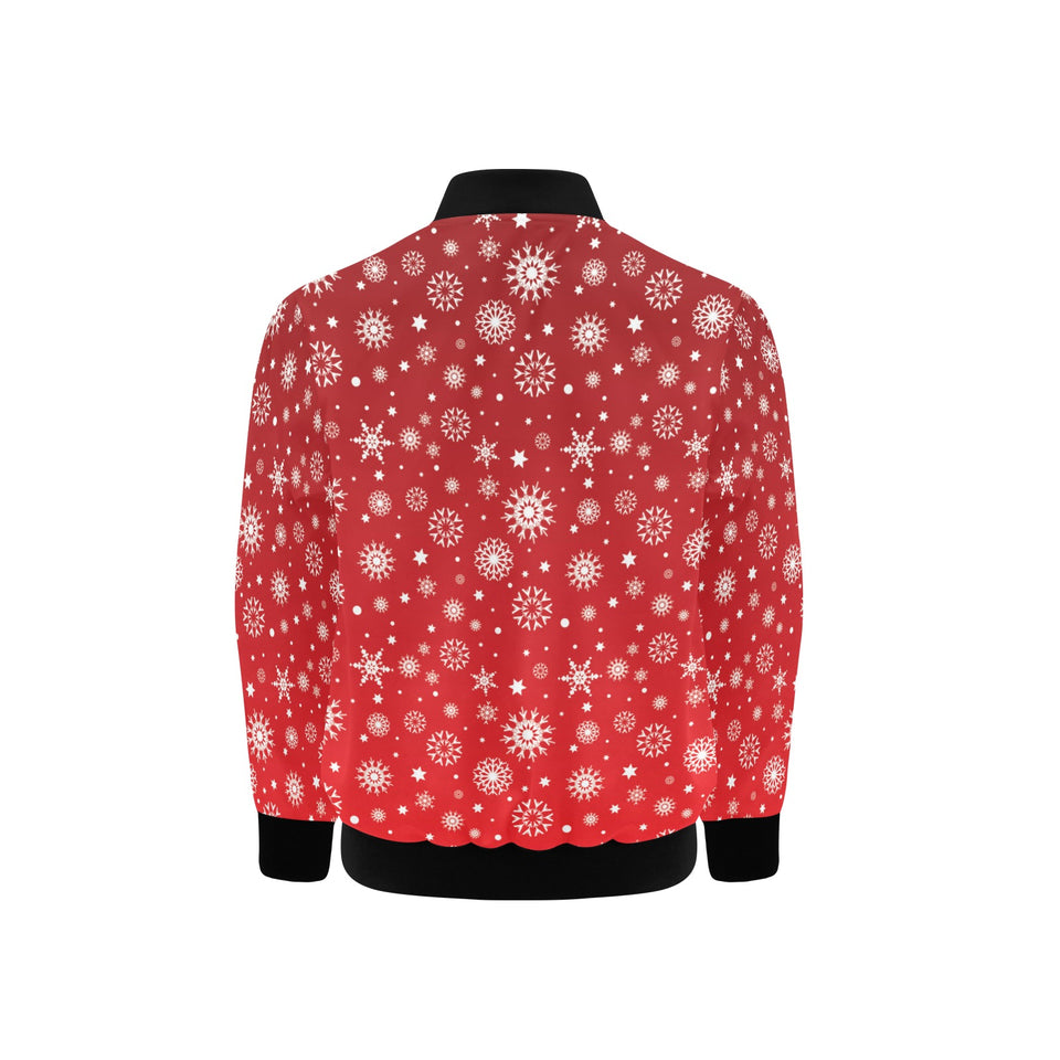 Snowflake pattern red background Kids' Boys' Girls' Bomber Jacket