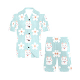 Maneki neko cat sakura Men's V-Neck Short Pajama Set