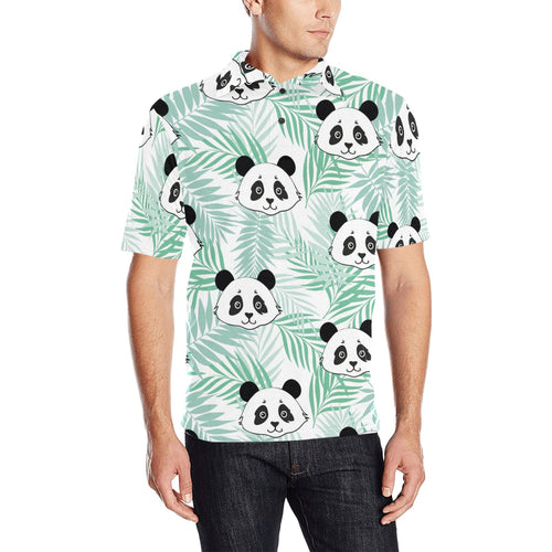 Panda pattern tropical leaves background Men's All Over Print Polo Shirt