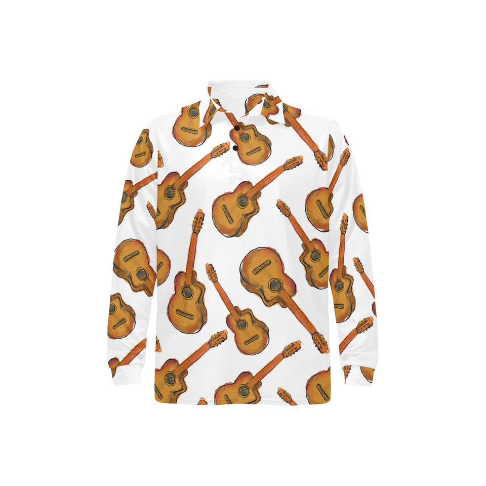 Paint Guitar Pattern Men's Long Sleeve Polo Shirt