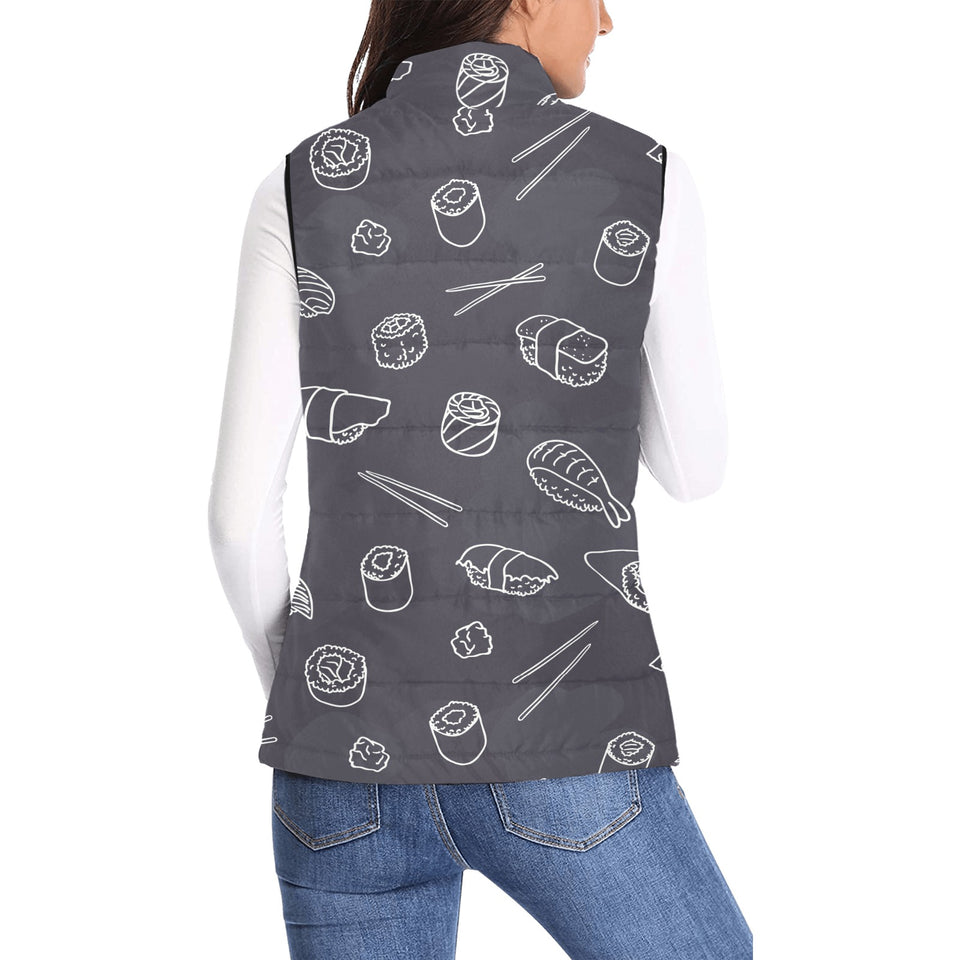 sushi pattern black background Women's Padded Vest