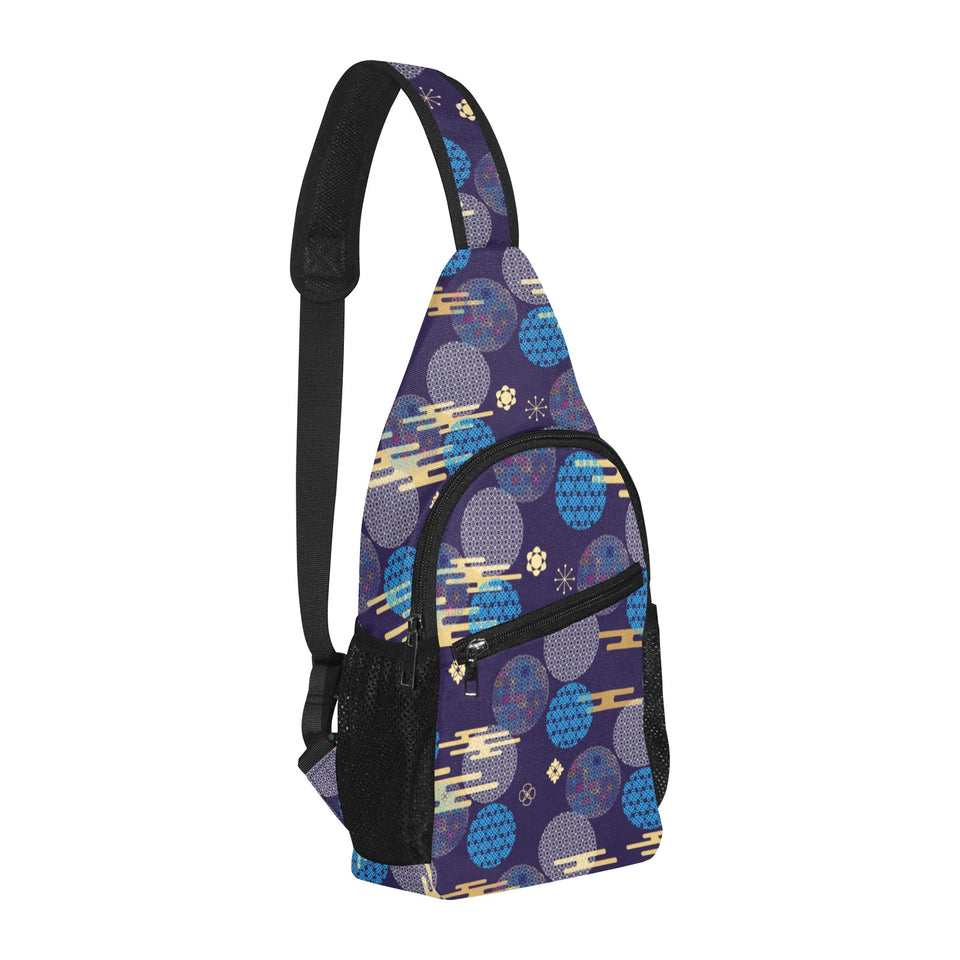 Blue japanese pattern cloud wave flower All Over Print Chest Bag