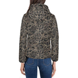 luxurious gold lotus waterlily black background Women's Padded Hooded Jacket