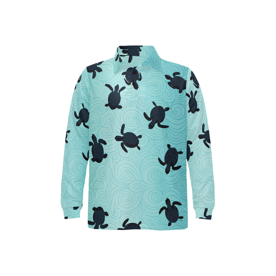 Sea turtle with blue ocean backgroud Men's Long Sleeve Polo Shirt