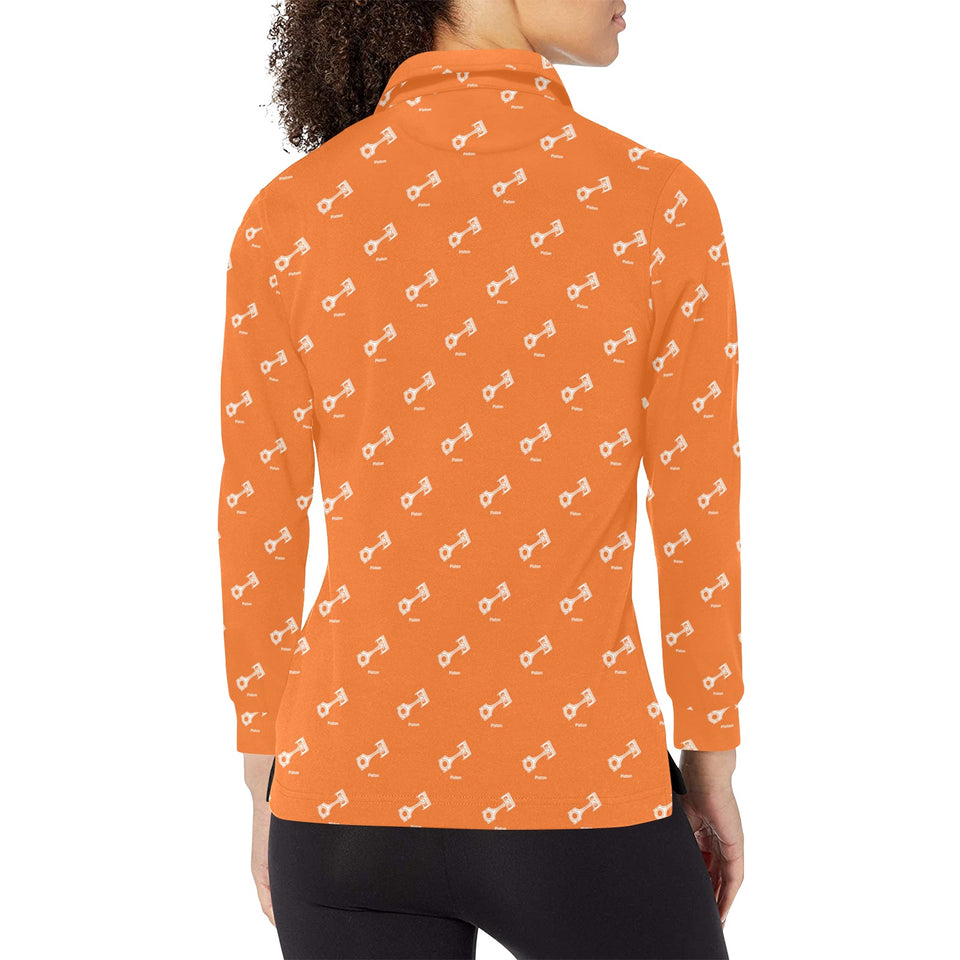 Engine Piston Orange Background Pattern Design 05 Women's Long Sleeve Polo Shirt