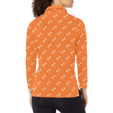 Engine Piston Orange Background Pattern Design 05 Women's Long Sleeve Polo Shirt