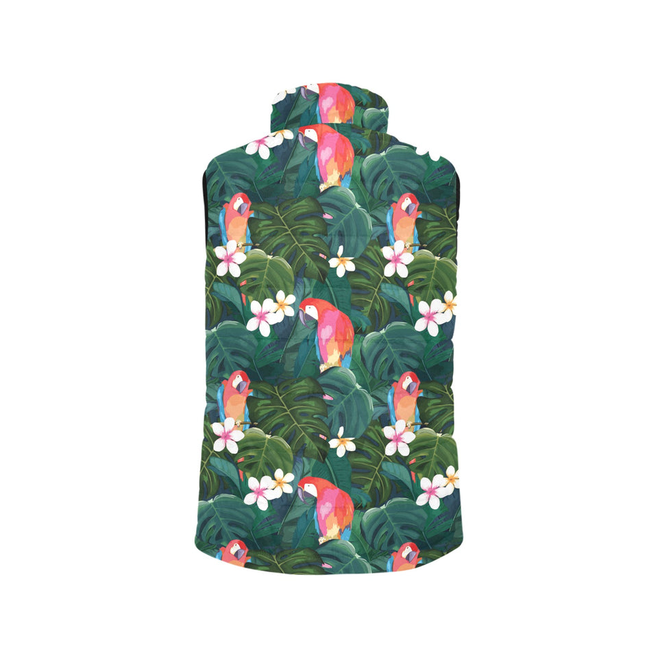 Parrot Palm tree leaves flower hibiscus pattern Women's Padded Vest