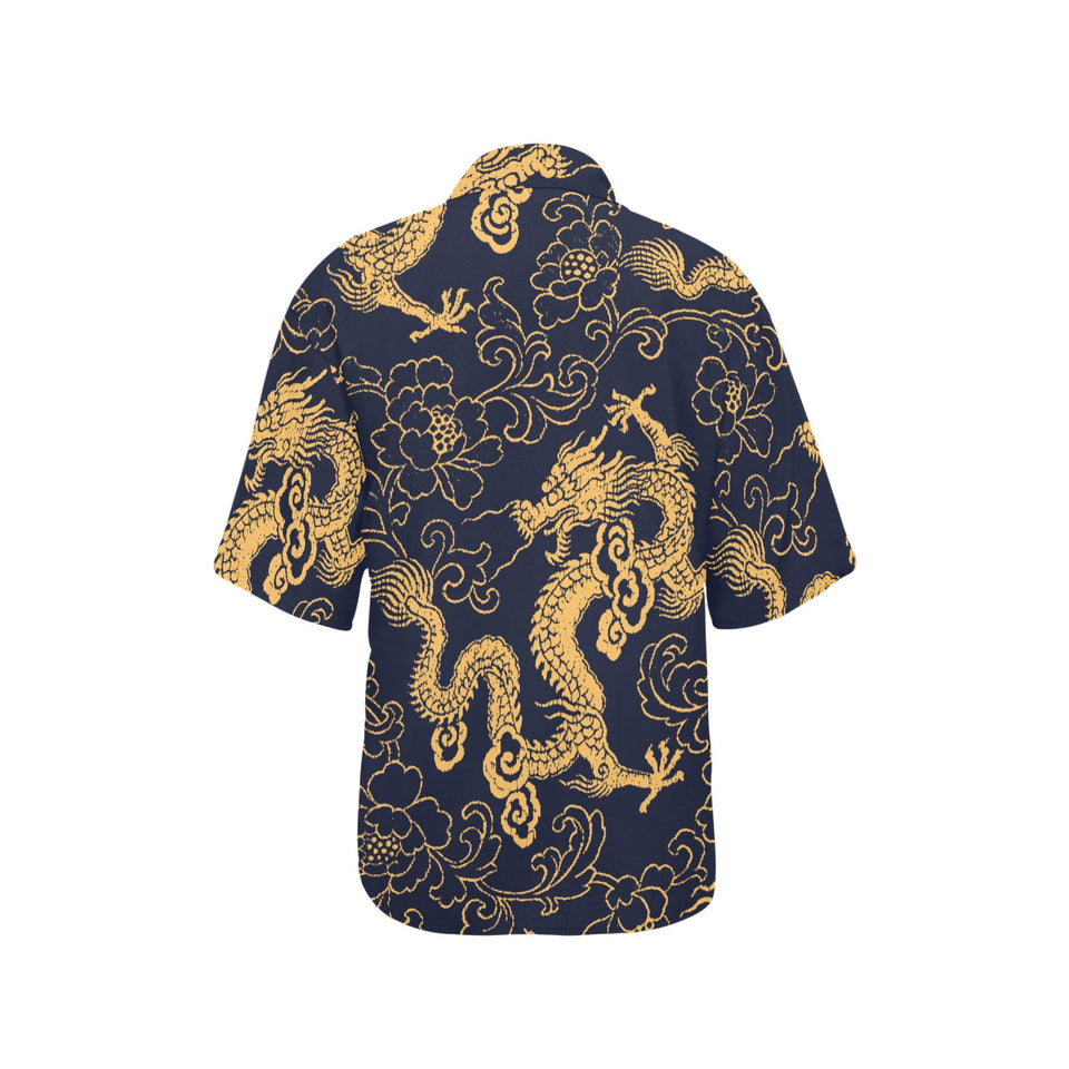 Gold dragon pattern Women's All Over Print Hawaiian Shirt