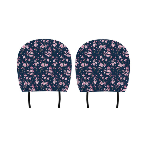Pink sakura cherry blossom blue background Car Headrest Cover