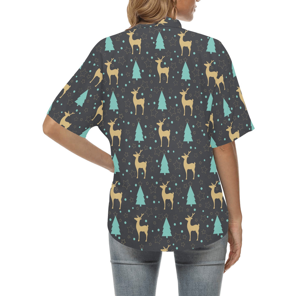 Deers star tree pattern Women's All Over Print Hawaiian Shirt