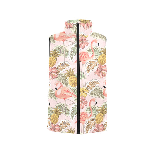 Pink flamingo birds pineapples hibiscus flower pat Men's Padded Vest