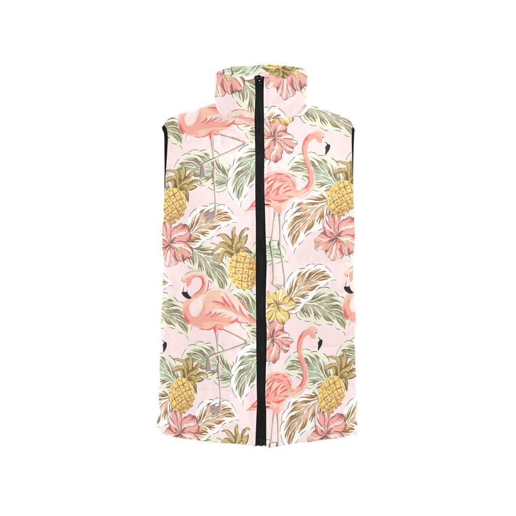 Pink flamingo birds pineapples hibiscus flower pat Men's Padded Vest