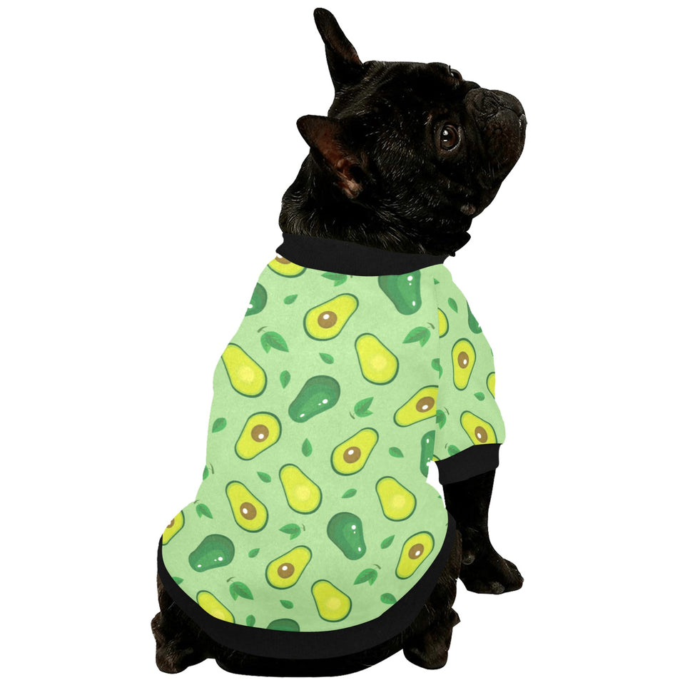 Avocado pattern green background All Over Print Pet Dog Round Neck Fuzzy Shirt