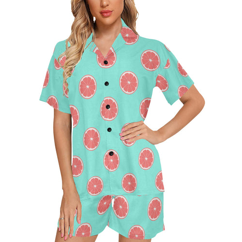 Grapefruit green background Women's V-Neck Short Pajama Set