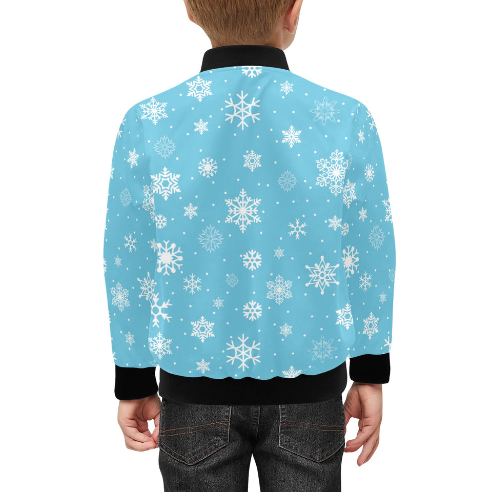 Snowflake pattern blue background Kids' Boys' Girls' Bomber Jacket