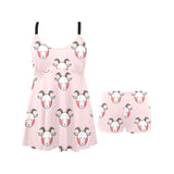 Cute goat pattern Chest Sexy Pleated Two Piece Swim Dress