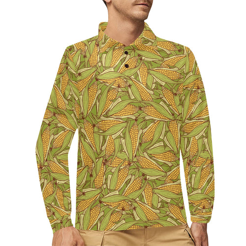 Corn Pattern Print Design 01 Men's Long Sleeve Polo Shirt
