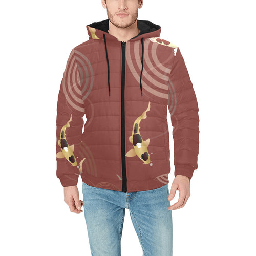 Koi Fish Carp Fish red background Men's Padded Hooded Jacket