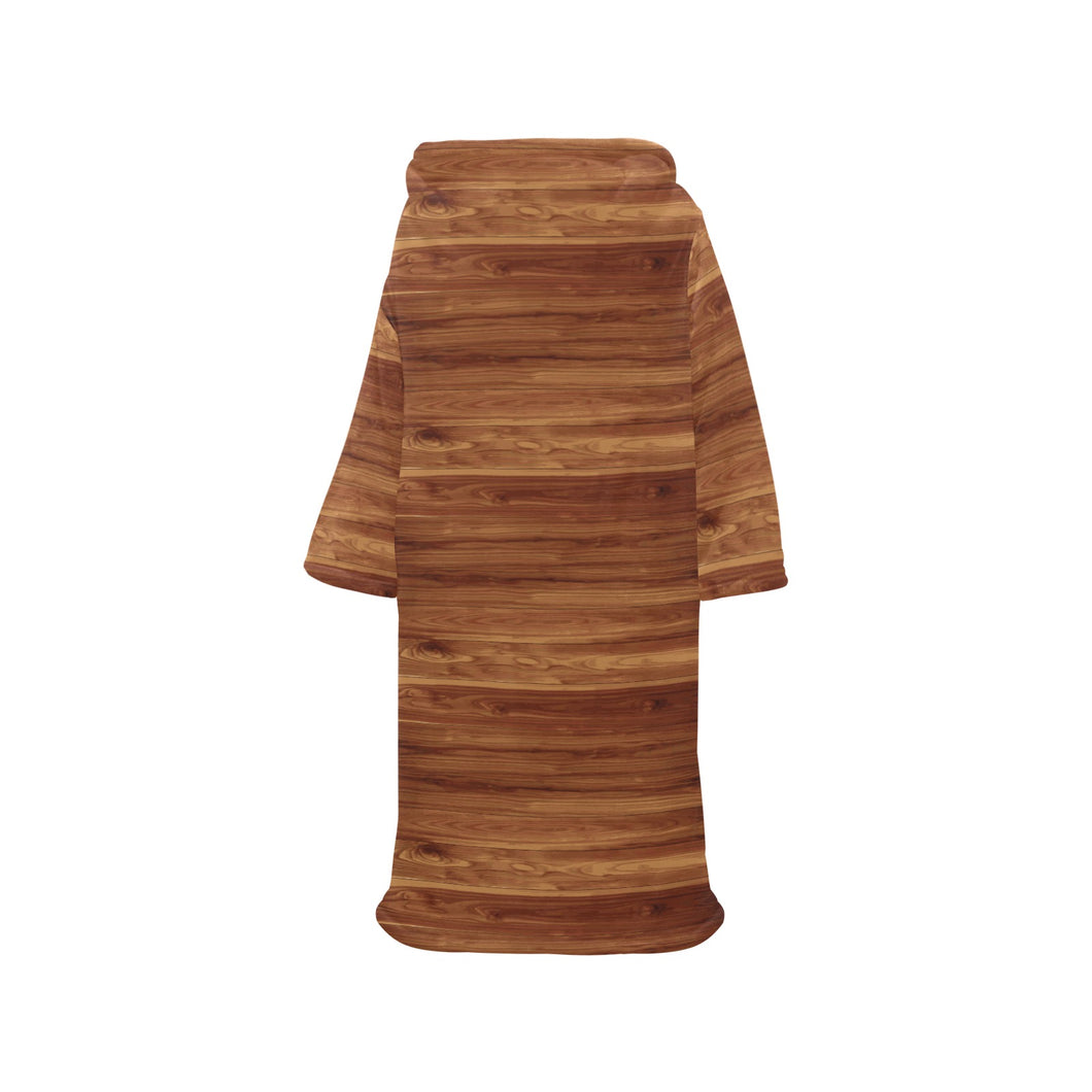 Wood Printed Pattern Print Design 04 Blanket Robe with Sleeves