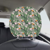 Toucan tropical green jungle palm pattern Car Headrest Cover