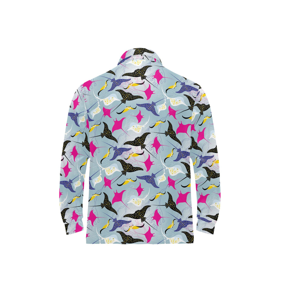 Stingray Pattern Print Design 01 Men's Long Sleeve Polo Shirt