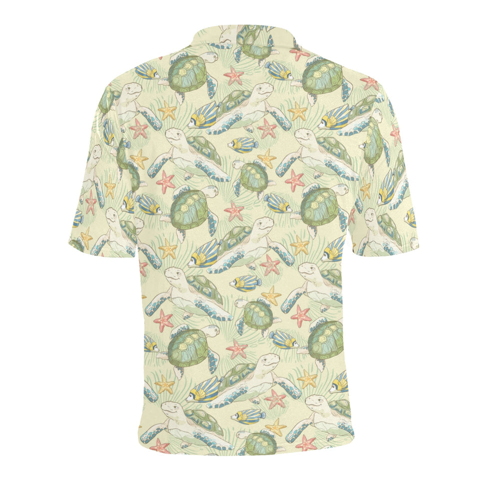 Hand drawn sea turtle fish pattern Men's All Over Print Polo Shirt