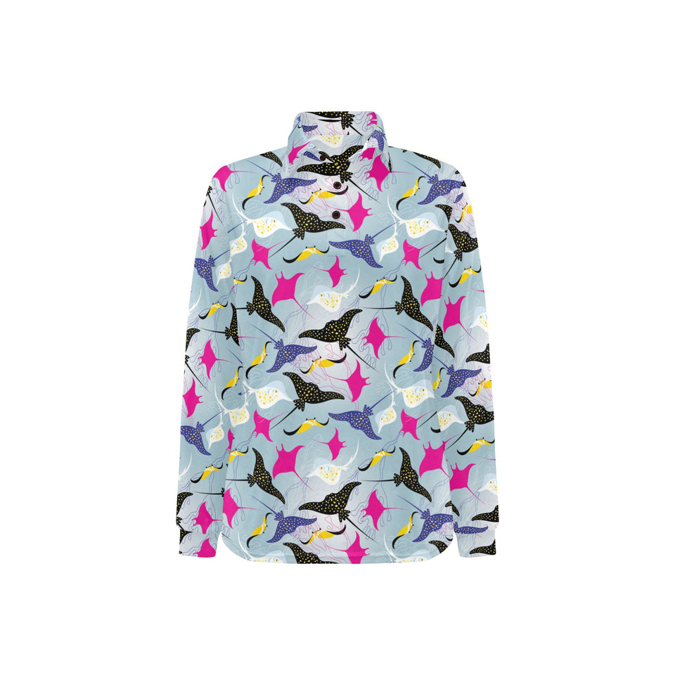 Stingray Pattern Print Design 01 Women's Long Sleeve Polo Shirt