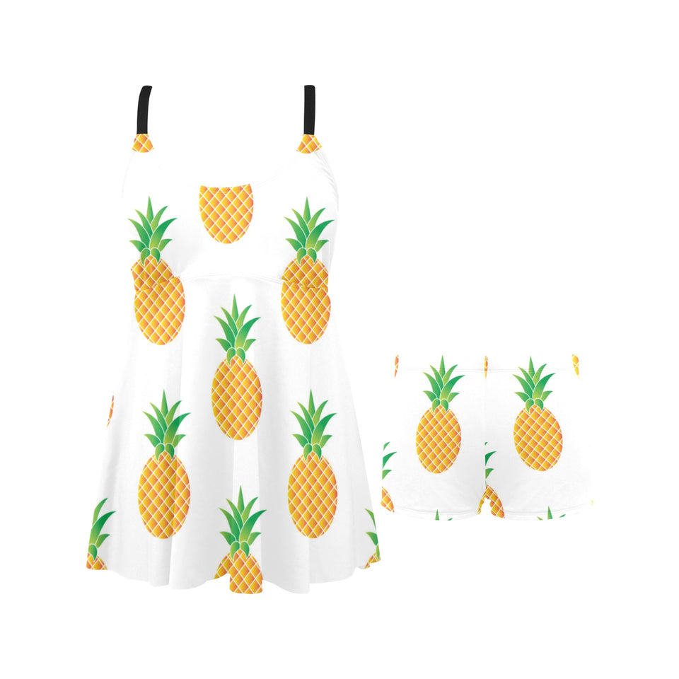 Pineapples pattern Chest Sexy Pleated Two Piece Swim Dress