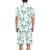 Panda pattern tropical leaves background Men's V-Neck Short Pajama Set