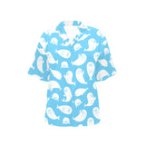 Cute white sea lion seals pattern Women's All Over Print Hawaiian Shirt