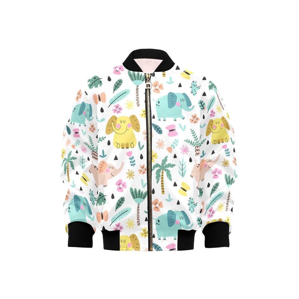 Cute elephants palm tree flower butterfly pattern Kids' Boys' Girls' Bomber Jacket