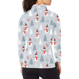 Snowman christmas tree snow gray background Women's Long Sleeve Polo Shirt