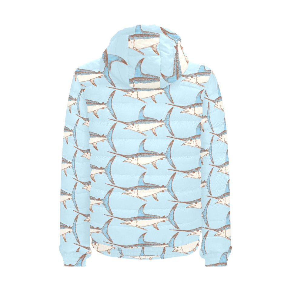 Swordfish Pattern Print Design 01 Men's Padded Hooded Jacket