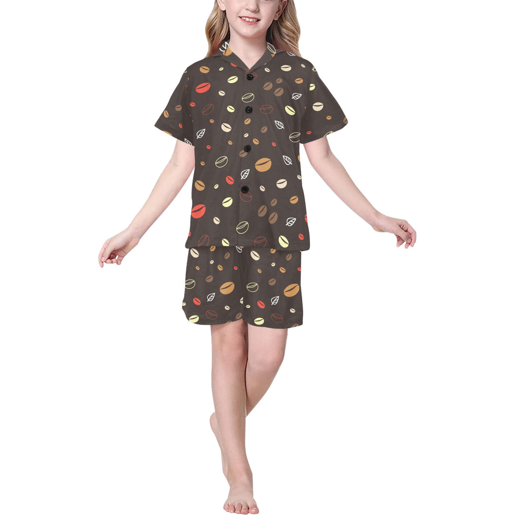 Coffee bean leave pattern Kids' Boys' Girls' V-Neck Short Pajama Set