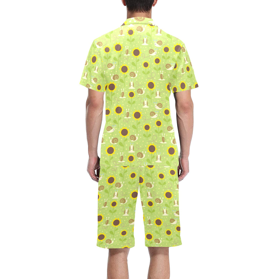 Snail Pattern Print Design 01 Men's V-Neck Short Pajama Set