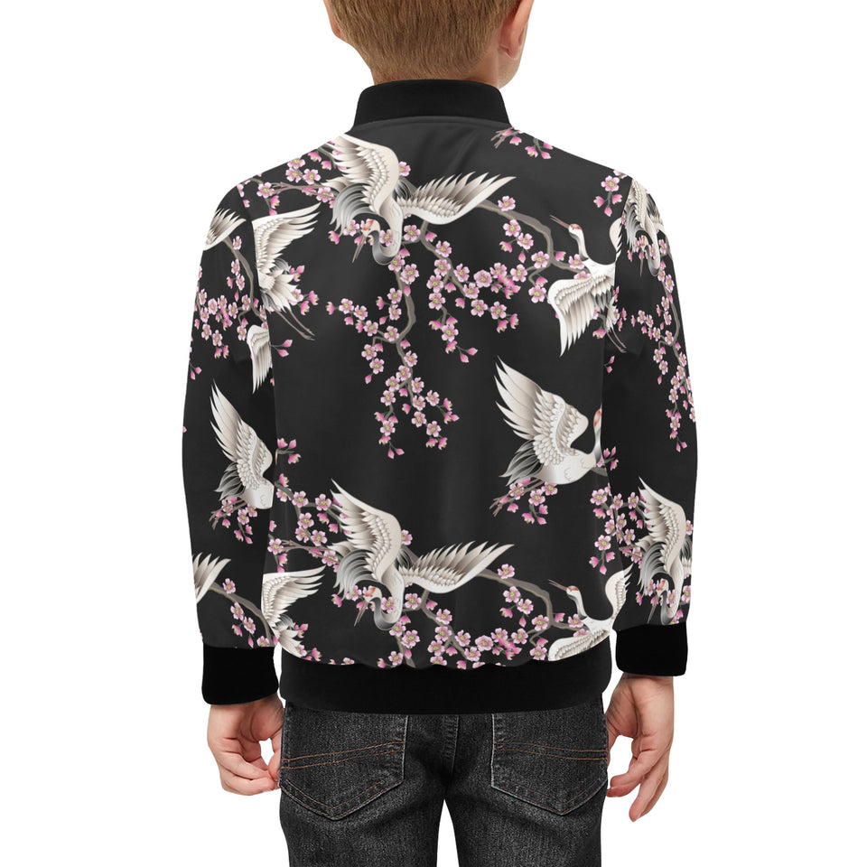 Japanese crane pink sakura pattern Kids' Boys' Girls' Bomber Jacket