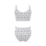 Anchor rudder nautical design pattern Chest Bowknot High Waisted Bikini Swimsuit