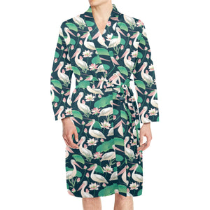 Pelican Pattern Print Design 03 Men's Long Sleeve Belted Night Robe