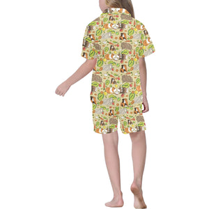 Guinea Pig Pattern Print Design 04 Kids' Boys' Girls' V-Neck Short Pajama Set