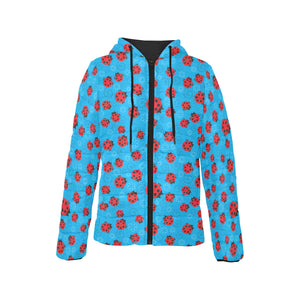 Ladybug Pattern Print Design 02 Women's Padded Hooded Jacket
