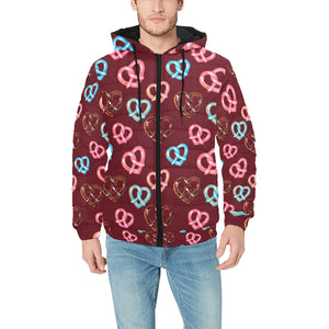 Pretzels Pattern Print Design 05 Men's Padded Hooded Jacket