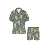 Cute owls leaves pattern Women's V-Neck Short Pajama Set