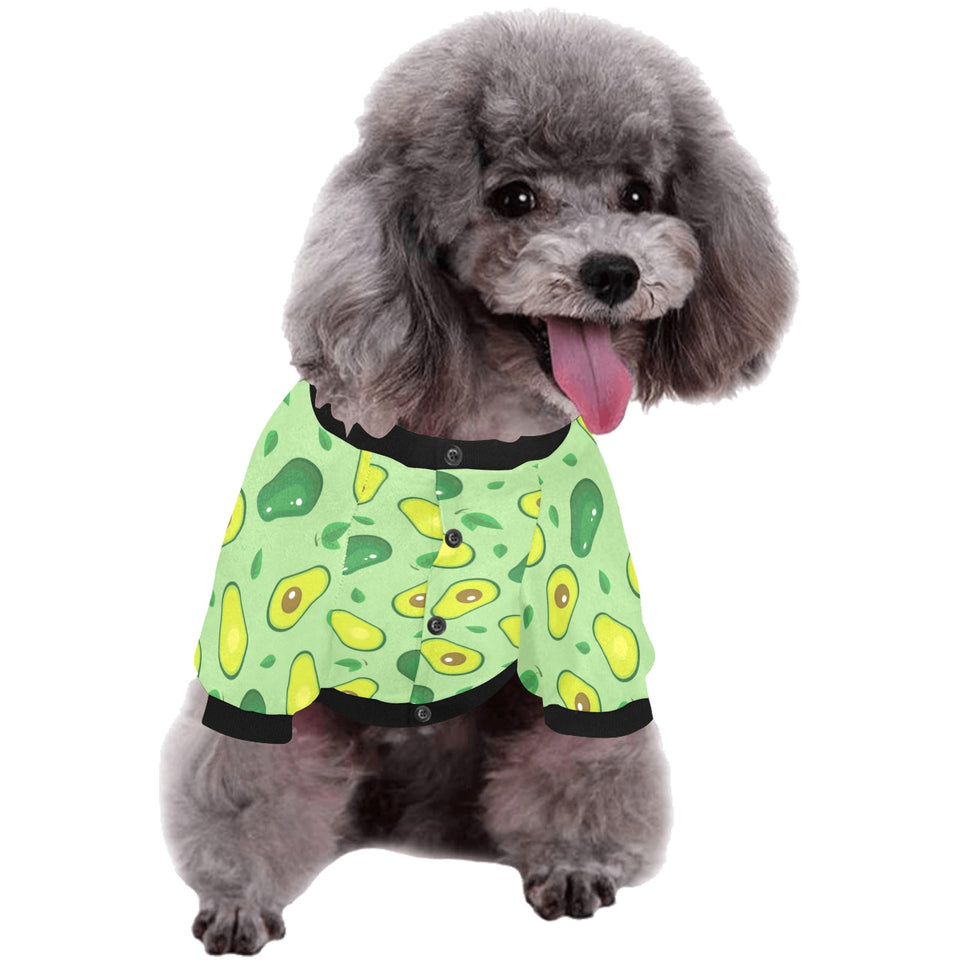 Avocado pattern green background All Over Print Pet Dog Round Neck Fuzzy Shirt
