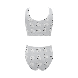 Bull Terrier Pattern Print Design 01 Chest Bowknot High Waisted Bikini Swimsuit