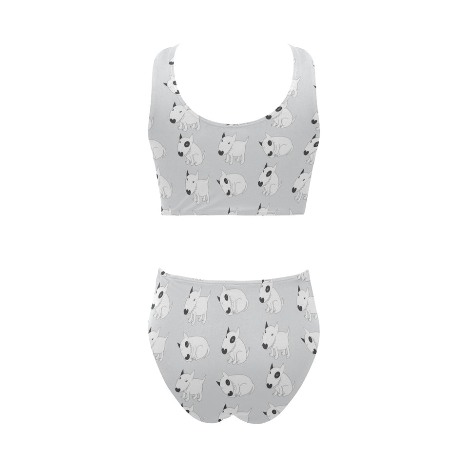 Bull Terrier Pattern Print Design 01 Chest Bowknot High Waisted Bikini Swimsuit