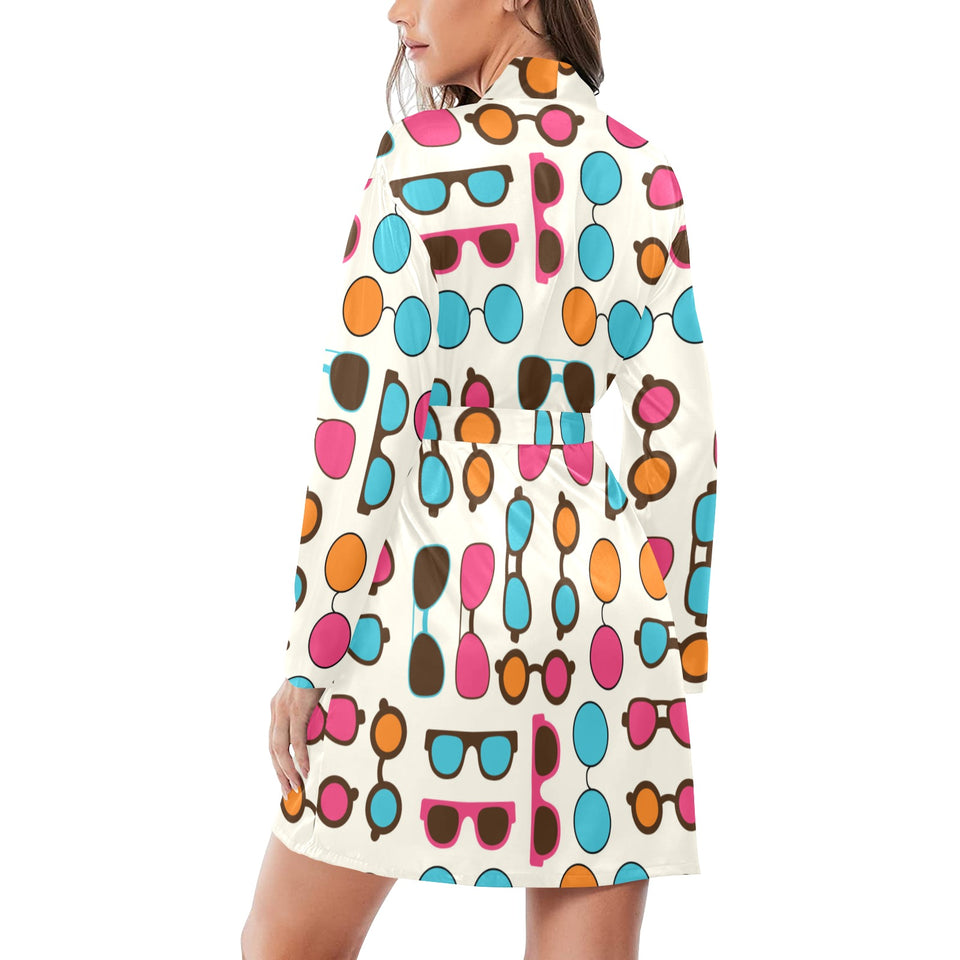 Sun Glasses Pattern Print Design 03 Women's Long Sleeve Belted Night Robe