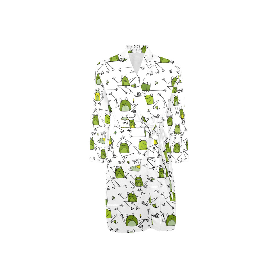 Sketch funny frog pattern Men's Long Sleeve Belted Night Robe